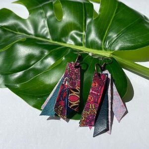 Boho Dangle Leather Earrings, Turquoise Jewelry, Handmade Leather Earrings